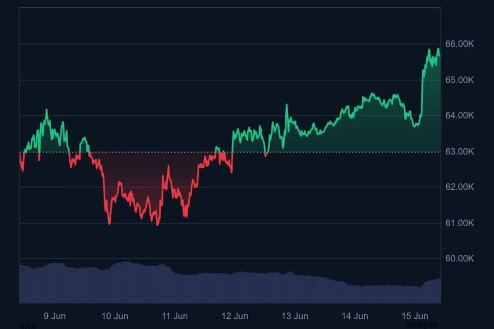 Bitcoin 7-Day Price Chart June 9 - June 15, 2026. Source: CoinMarketCap