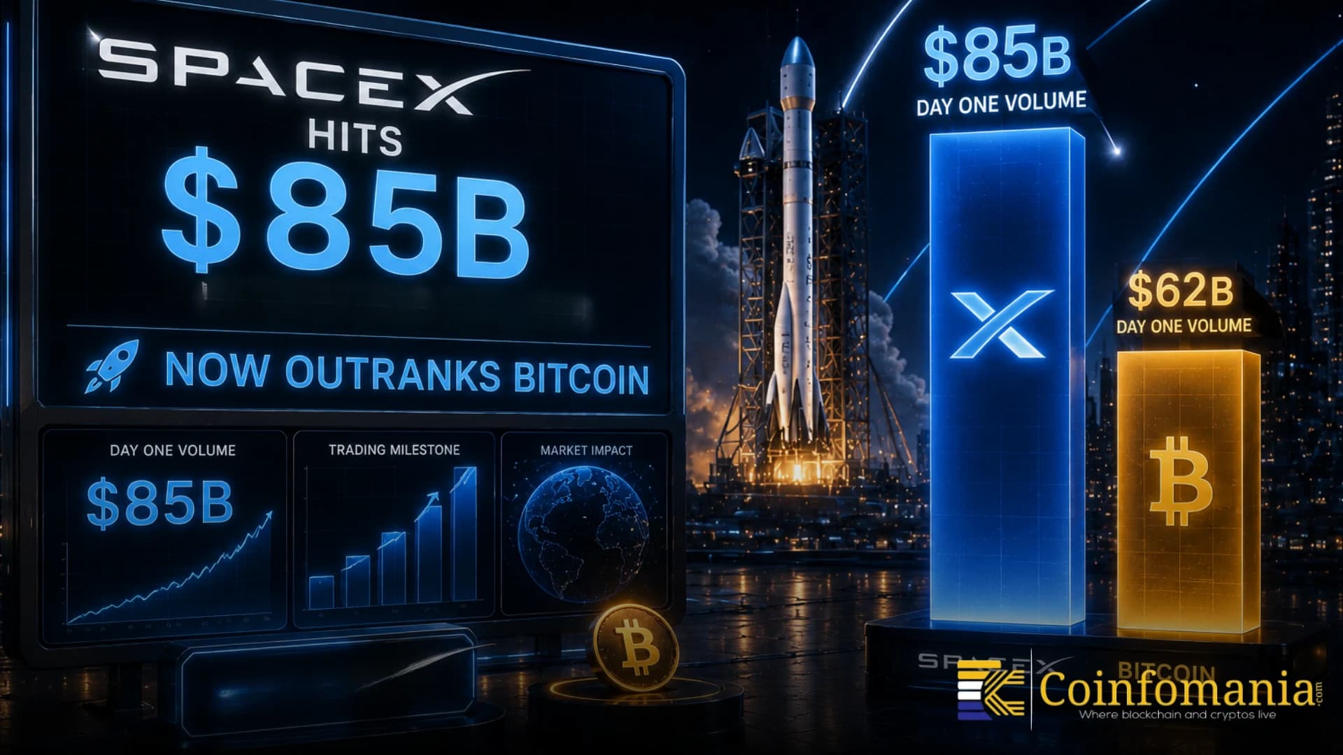 سبيس إكس تحقق 85 مليار دولار في حجم التداول في اليوم الأول وتتفوق على بيتكوين
